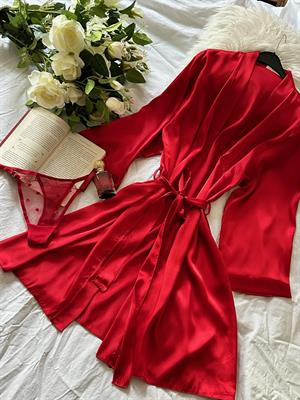 Saten Kumaş Sabahlık Kırmızı