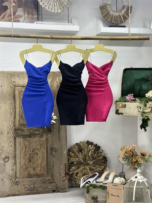 Scuba Kumaş Taş Askılı Yan Yırtmaçlı Drapeli Elbisemiz