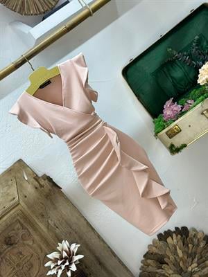 Scuba Kumaş Volan Detaylı Tasarım Kalem Elbisemiz 