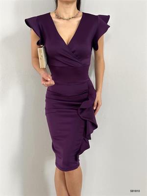 Scuba Kumaş Volan Detaylı Tasarım Kalem Elbisemiz 