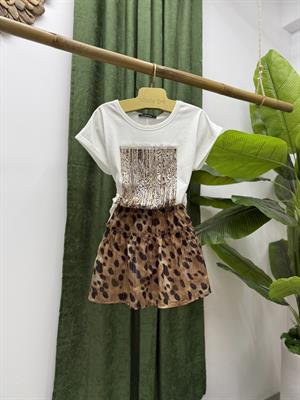 Şifon Kumaş Astarlı Beli Lastikli Leopar Desen Şort Etek