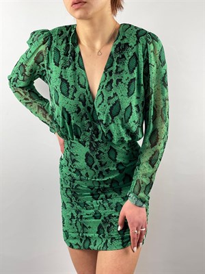 Şifon Kumaş Drapeli Yılan Desen Elbise