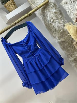 Şifon Kumaş Kat Etekli Göğüs Kuşgözü Detay Tasarım Elbise