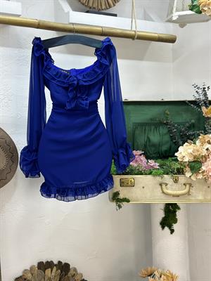 Şifon Kumaş Volan Detay Mini Elbise