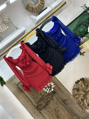 Şifon Kumaş Volan Detay Mini Elbise