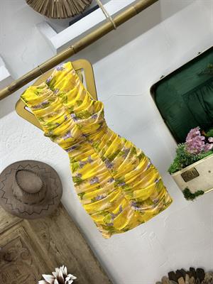 Şifon Kumaş Yaka Volanlı Drapeli Tasarım Elbise