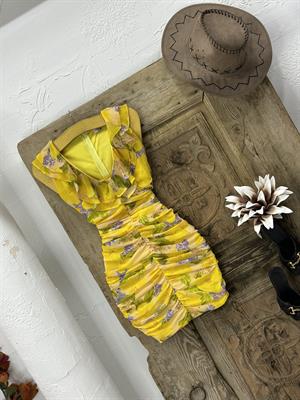 Şifon Kumaş Yaka Volanlı Drapeli Tasarım Elbise