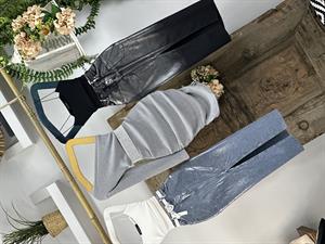 Sim Yıkamalı Yırtmaç Detaylı Uzun Jean Etek 