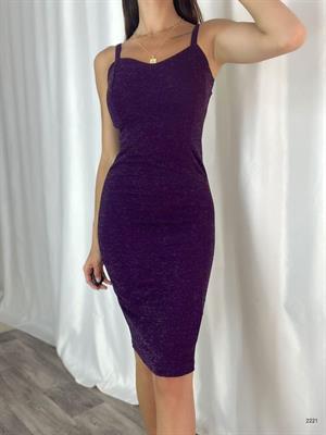 Simli Crep Kumaş Kalp Yala Fermuarsız Yırtmaçsız Kalem Elbise