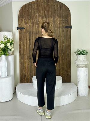 Siyah Süet Kumaş Çimalı Havuç Pantolon 