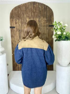 Süet Detay Oversize Jean Gömlek