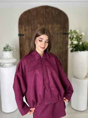 Süet Kumaş Fermuarlı Omuz Apoletli Astarlı Ceket