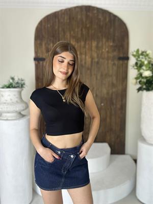 Süprem Kumaş Crop Top Siyah ve Beyaz İkili Paket