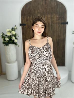 Süprem Kumaş Leopar Desenli Kloş Elbise