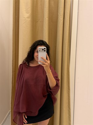 Tasarım Pelerin Bluz Bordo