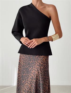 Tek Kol Bel Oturmalı Yanlar Yırtmaç Detaylı Triko Kazak 