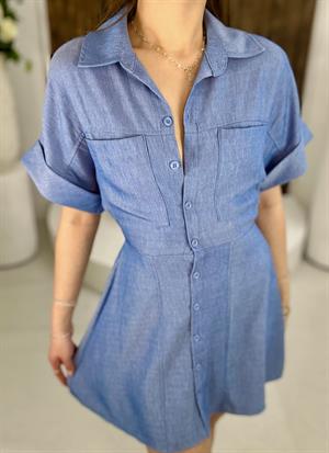 Tensel Kumaş Bel Arkası Lastikli Gömlek Elbise Kemer Dahil Değildir 