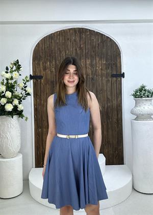 Tensel Kumaş Kloş Elbise Açık Mavi