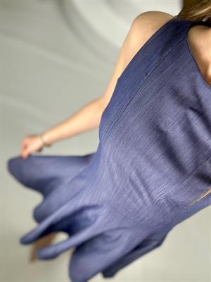 Tensel Kumaş Kloş Elbise Koyu Mavi