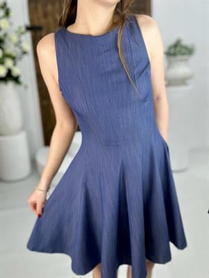 Tensel Kumaş Kloş Elbise Koyu Mavi