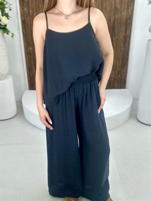 Tensel Kumaş Rahat Kalıp Pantolonlu İkili Takım Siyah