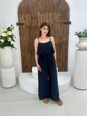 Tensel Kumaş Rahat Kalıp Pantolonlu İkili Takım Siyah