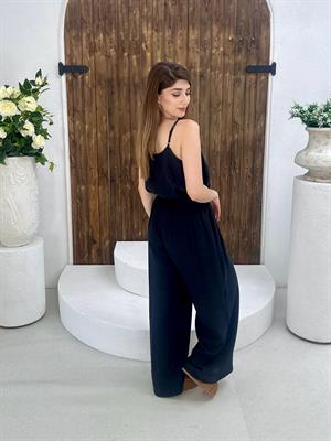 Tensel Kumaş Rahat Kalıp Pantolonlu İkili Takım Siyah