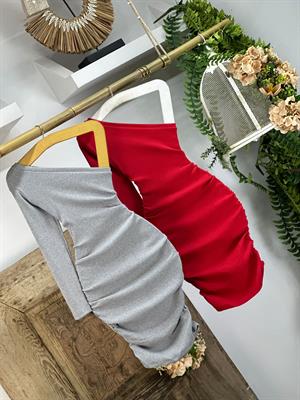 İthal Kaşkorse Kumaş Tek Kol Drapeli Elbise