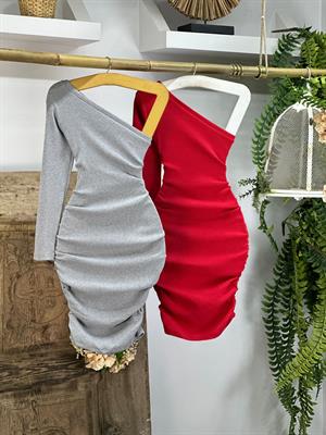 İthal Kaşkorse Kumaş Tek Kol Drapeli Elbise