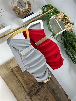 İthal Kaşkorse Kumaş Tek Kol Drapeli Elbise