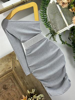 İthal Kaşkorse Kumaş Tek Kol Drapeli Elbise