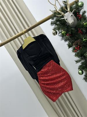 thal Payet Kumaş Zarf Kesim Tasarım Mini Etek Kırmızı