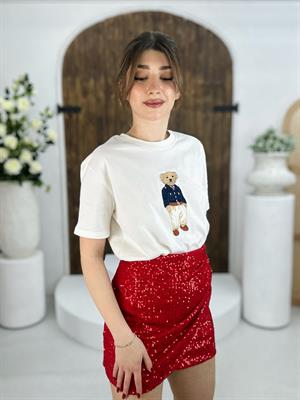 thal Payet Kumaş Zarf Kesim Tasarım Mini Etek Kırmızı