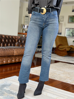 Toparlayıcı Likralı Serpme Taşlı Jean Pantolon 