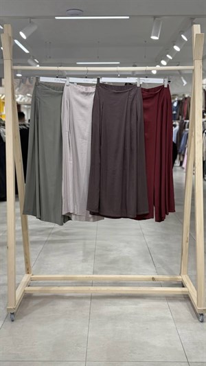 Trikoton Kumaş Bel Arkası Lastikli Cepli Etek Görünümlü Pantolon Haki
