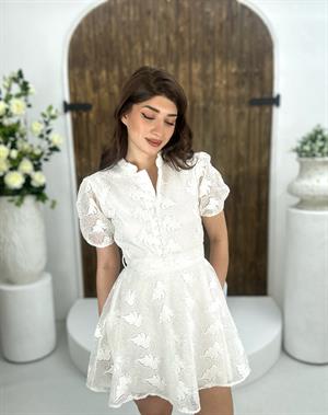 Tül Kumaş Kloş Tasarım Beyaz Elbise