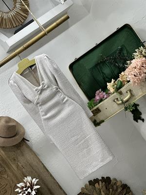 Tuvit Kumaş İnci Detay Tasarım Kalem Krem Elbise 