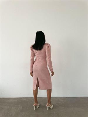 Tuvit Kumaş İnci Detay Tasarım Kalem Pudra Elbise 