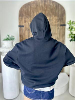 Üç İplik Şardonlu Özel Üretim Kapüşonlu Sweat Siyah