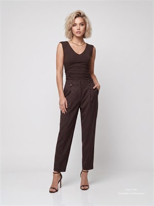 V Yaka Drape Detaylı Bluz Kahverengi