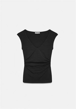 V Yaka Drape Detaylı Bluz Siyah