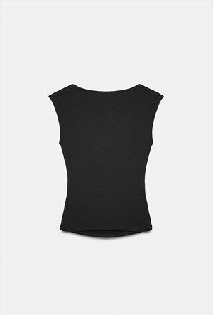V Yaka Drape Detaylı Bluz Siyah
