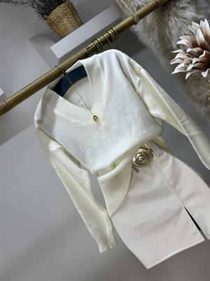 V Yaka Salaş Yumoş Triko Basic Kazak 