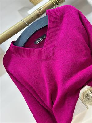 V Yaka Salaş Yumoş Triko Basic Kazak 