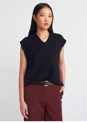 V Yaka Yumuşak Dokulu Süveter Siyah