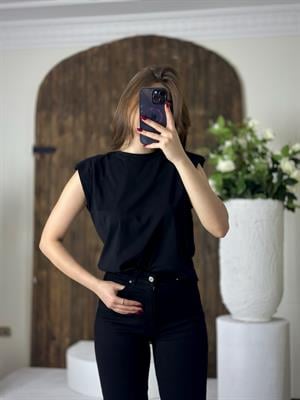 Vatkalı Basic T-shirt Siyah