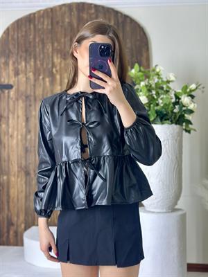 Vegan Deri Kumaş Bağlama Detay Gömlek