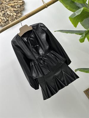 Vegan Deri Kumaş Bağlama Detay Gömlek