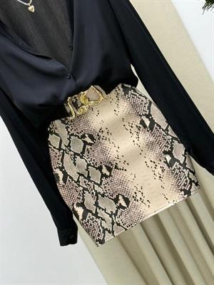 Vegan Deri Kumaş Snake Desen Mini Etek