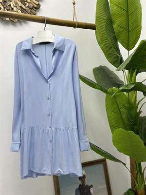 Viskon Dokuma Kumaş Asimetrik Eteği Fırfırlı Gömlek Elbise 